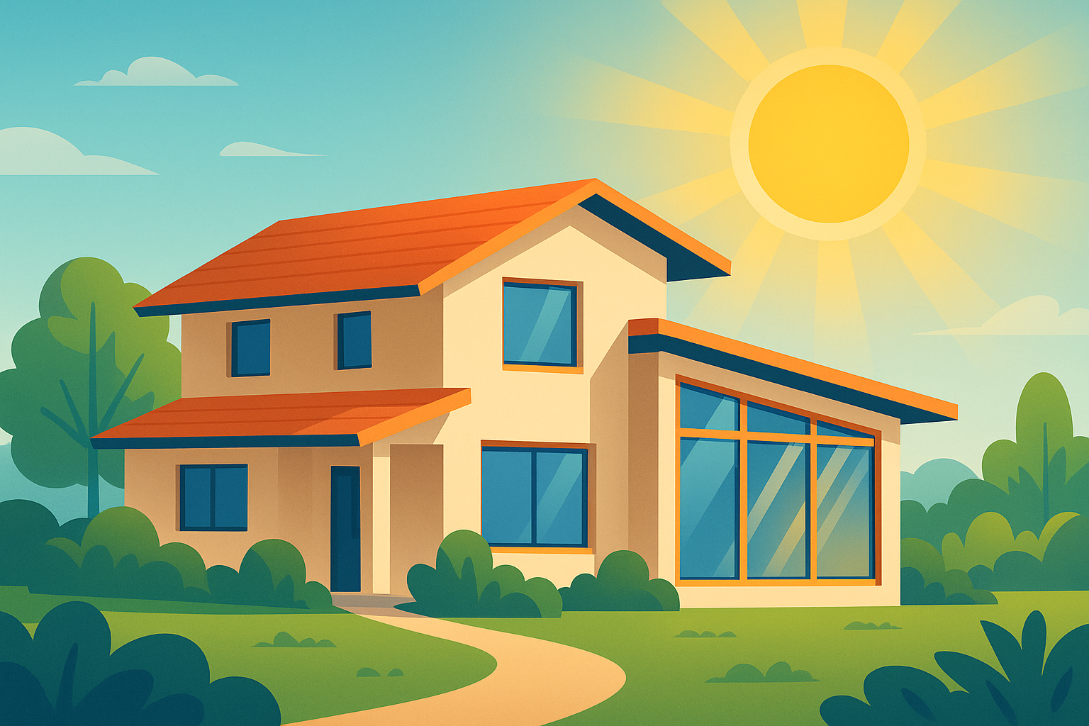 Stylized window with energy flow illustration
